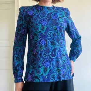 90s Purple Paisley Top M/L Long Sleeve
